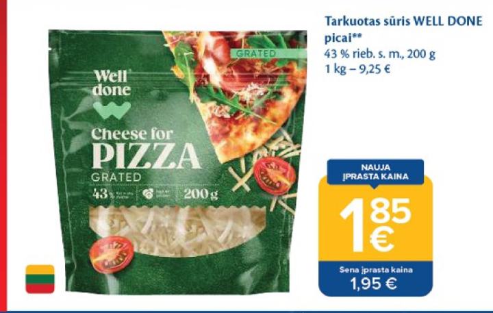 Tarkuotas sūris WELL DONE picai, 200 g