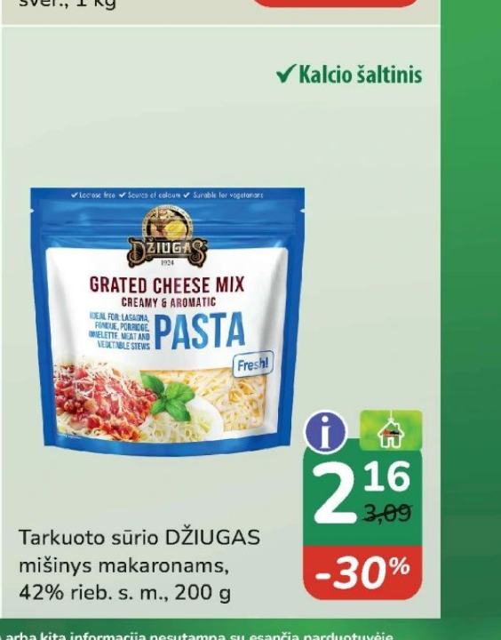 Tarkuoto sūrio DŽIUGAS mišinys makaronams, 200 g