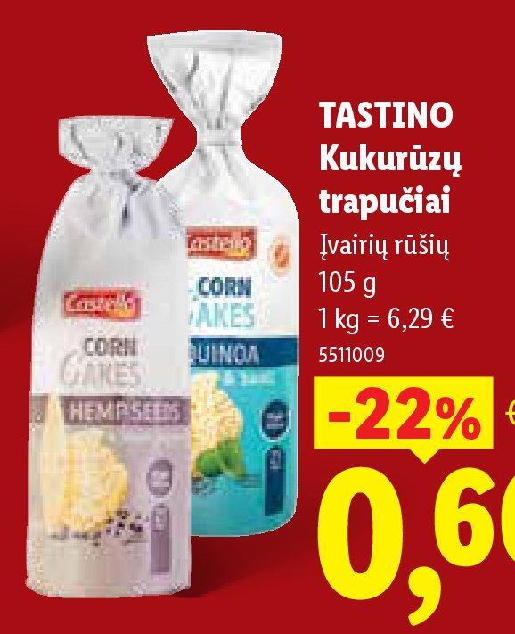 TASTINO Kukurūzų trapučiai, 105 g
