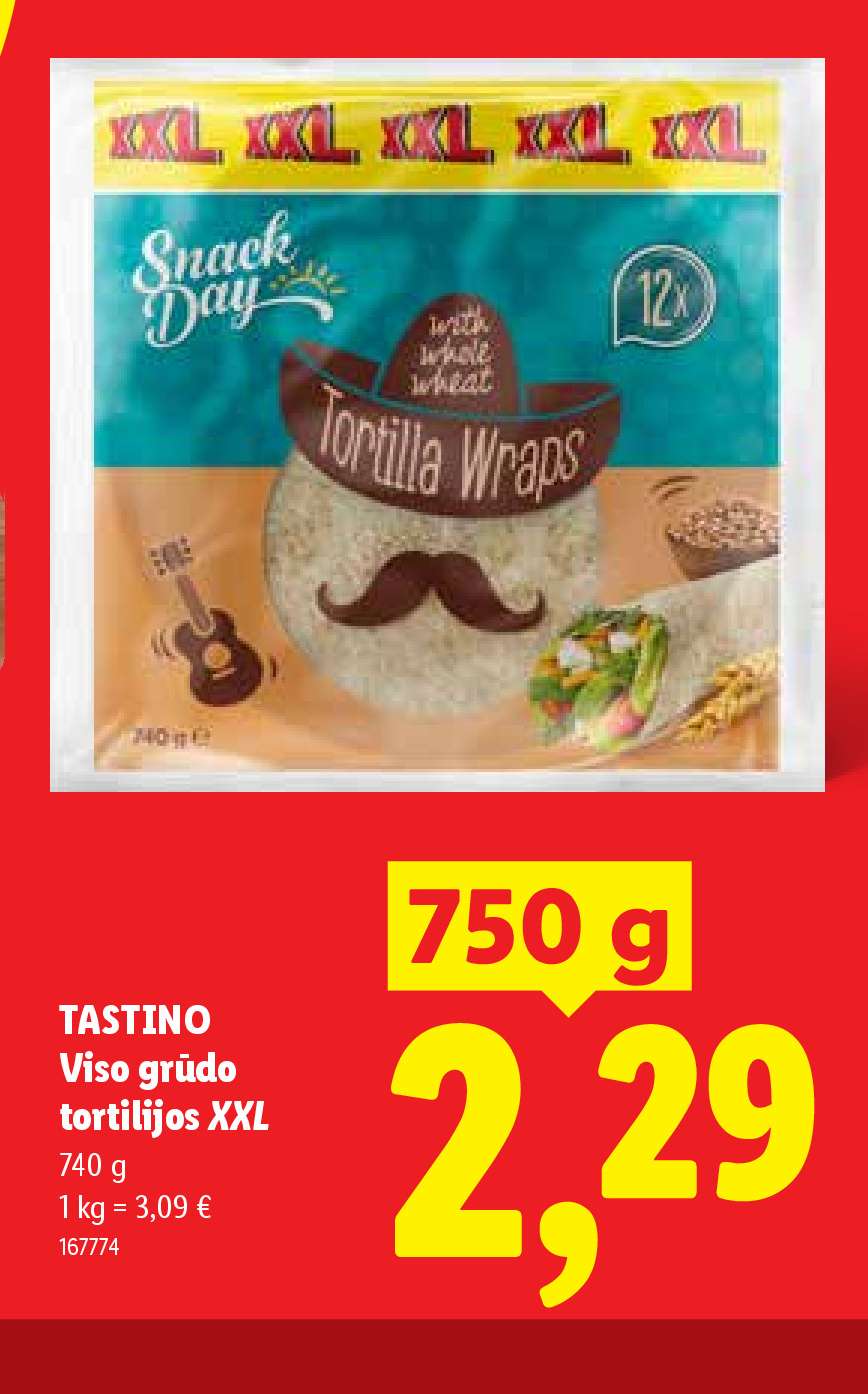 TASTINO Viso grūdo tortilijos XXL, 740 g