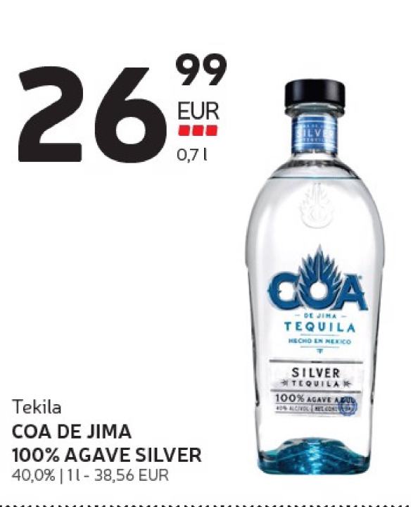 Tekila COA DE JIMA 100% AGAVE SILVER, 0.7 l