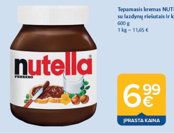 Tepamasis kremas NUTELLA su lazdynų riešutais ir kakava, 600 g
