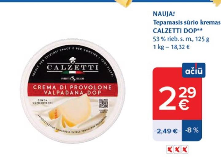 Tepamasis sūrio kremas CALZETTI DOP, 125 g