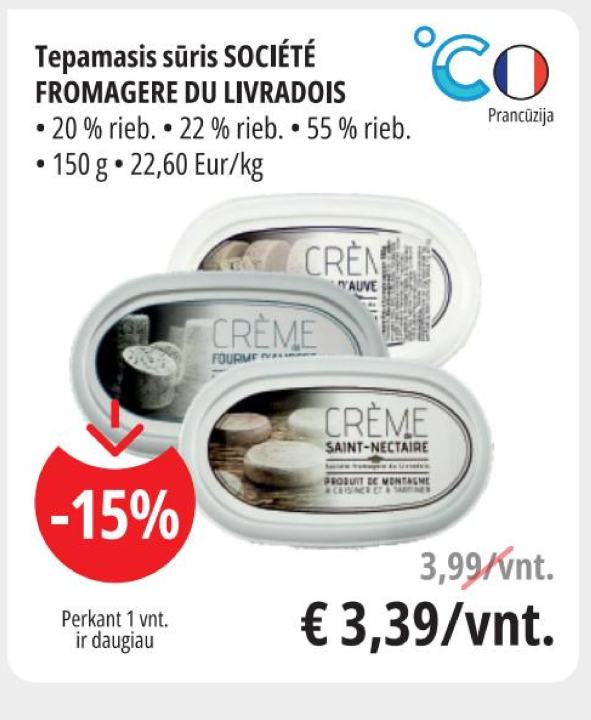 Tepamasis sūris SOCIÉTÉ FROMAGERIE DU LIVRADOIS, 150 g