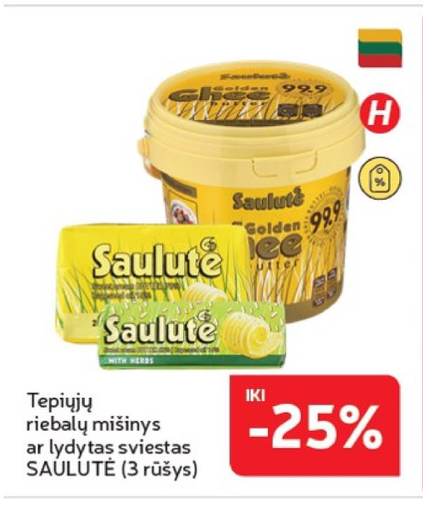 Tepiųjų riebalų mišinys ar lydytas sviestas SAULUTĖ