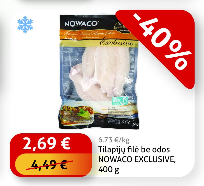 Tilapijų filė be odos NOWACO EXCLUSIVE, 400 g