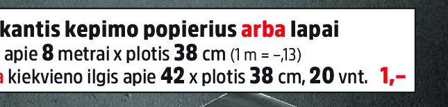 Tinkantis kepimo popierius arba lapai, 20 vnt