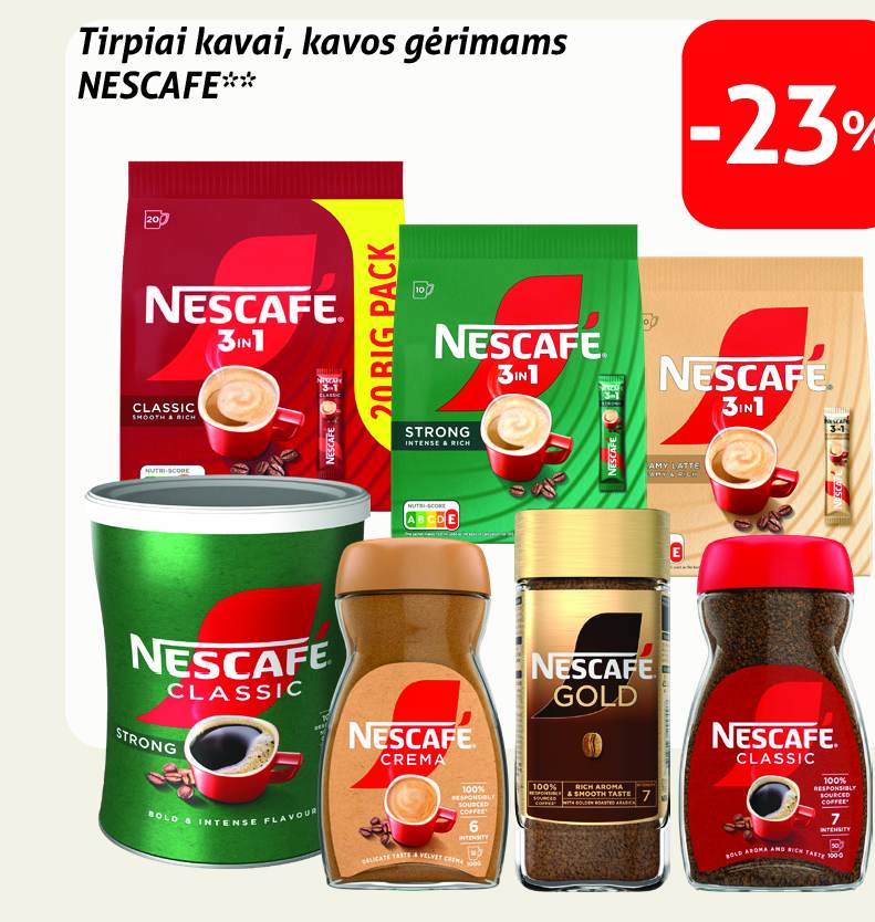 Tirpiai kavai, kavos gėrimams NESCAFE