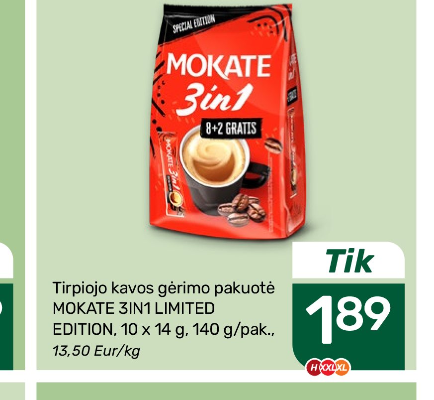 Tirpiojo kavos gėrimo pakuotė MOKATE 3IN1 LIMITED EDITION, 10 x 14 g