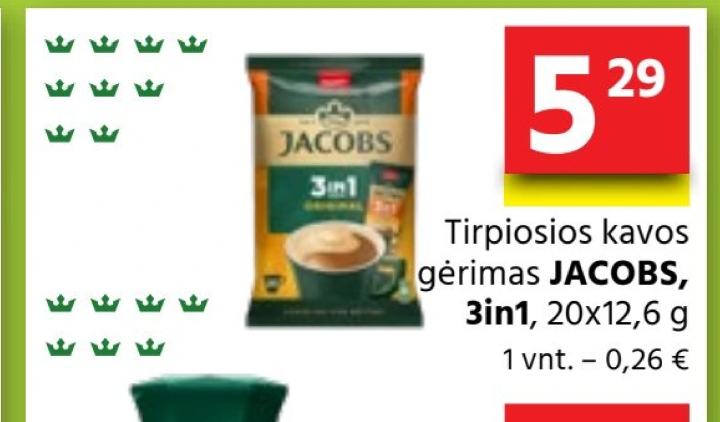 Tirpiosios kavos gėrimas JACOBS, 20 x 12.6 g