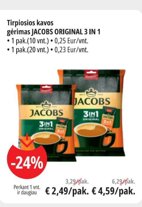Tirpiosios kavos gėrimas JACOBS ORIGINAL 3 IN 1, 1 pak.