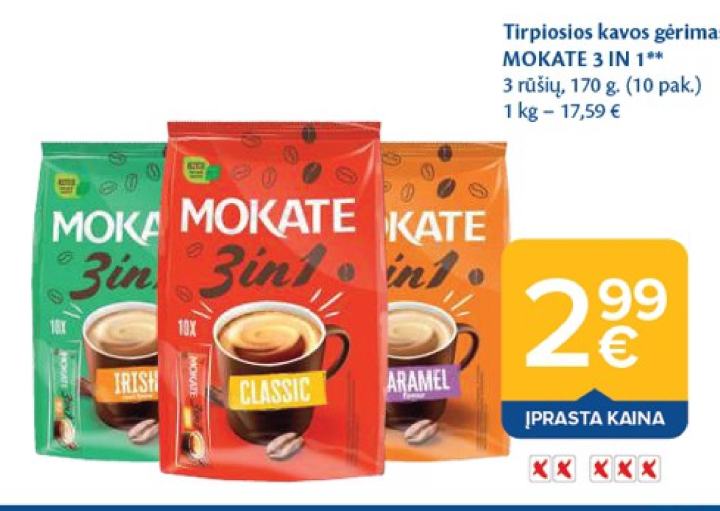 Tirpiosios kavos gėrimas MOKATE 3 IN 1, 170 g