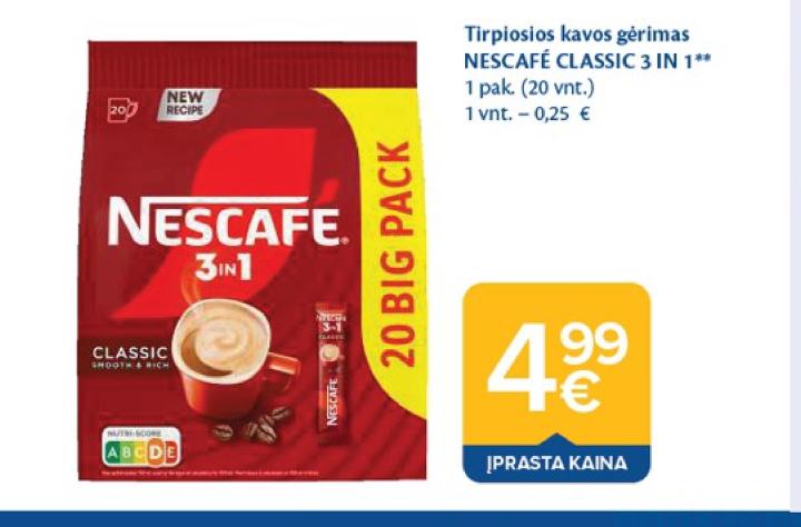 Tirpiosios kavos gėrimas NESCAFÉ CLASSIC 3 IN 1, 1 pak.
