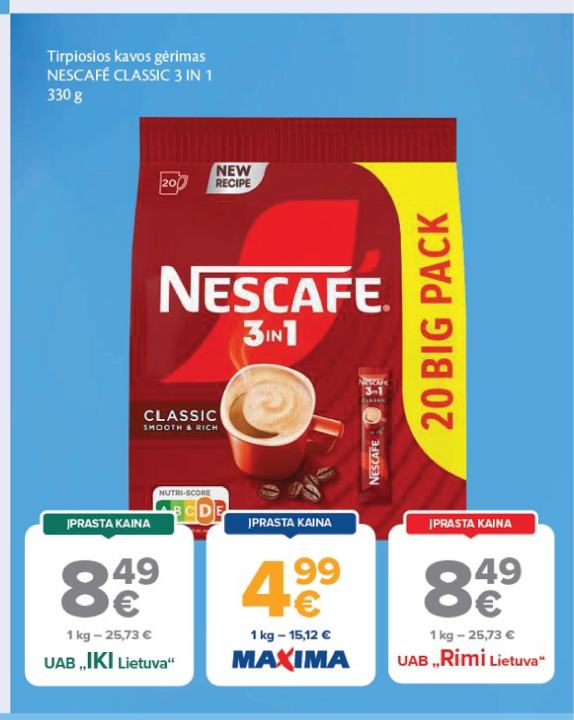Tirpiosios kavos gėrimas NESCAFÉ CLASSIC 3 IN 1, 330 g