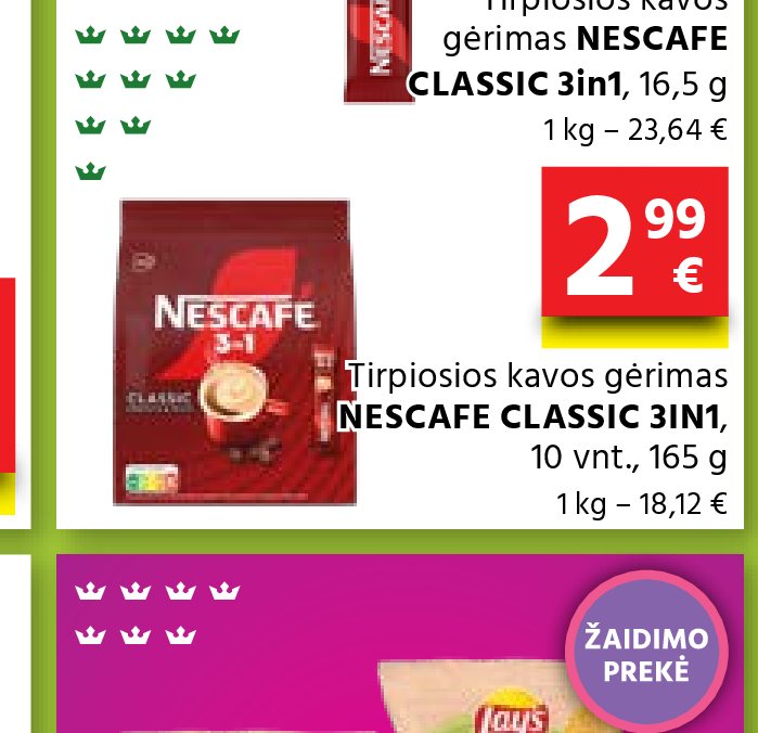 Tirpiosios kavos gėrimas NESCAFE CLASSIC 3IN1, 10 vnt