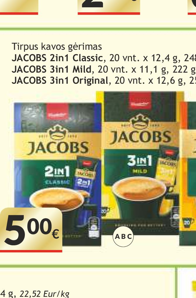Tirpus kavos gėrimas JACOBS 2in1 Classic, 20 vnt
