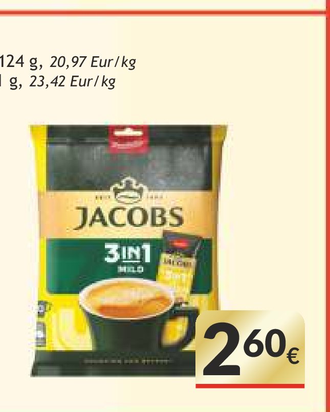 Tirpus kavos gėrimas JACOBS 3in1 Mild, 10 vnt