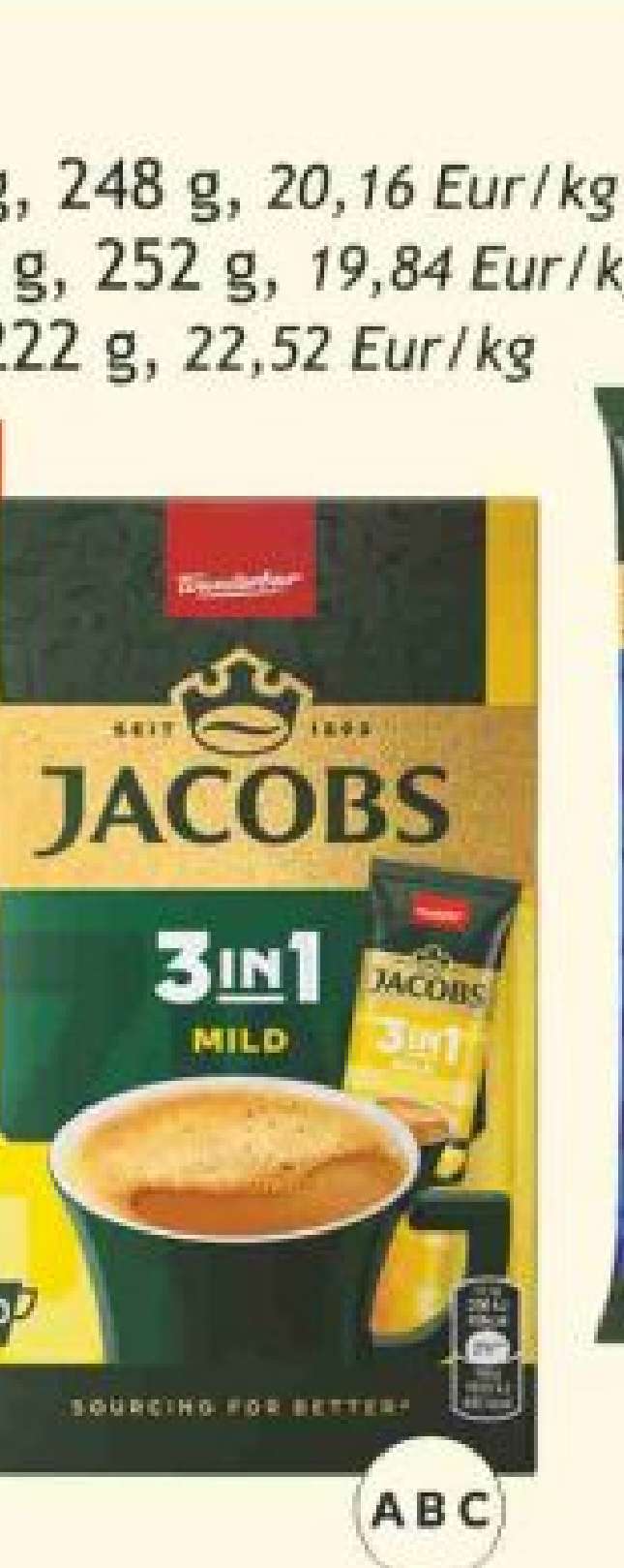 Tirpus kavos gėrimas JACOBS 3in1 Mild, 20 vnt