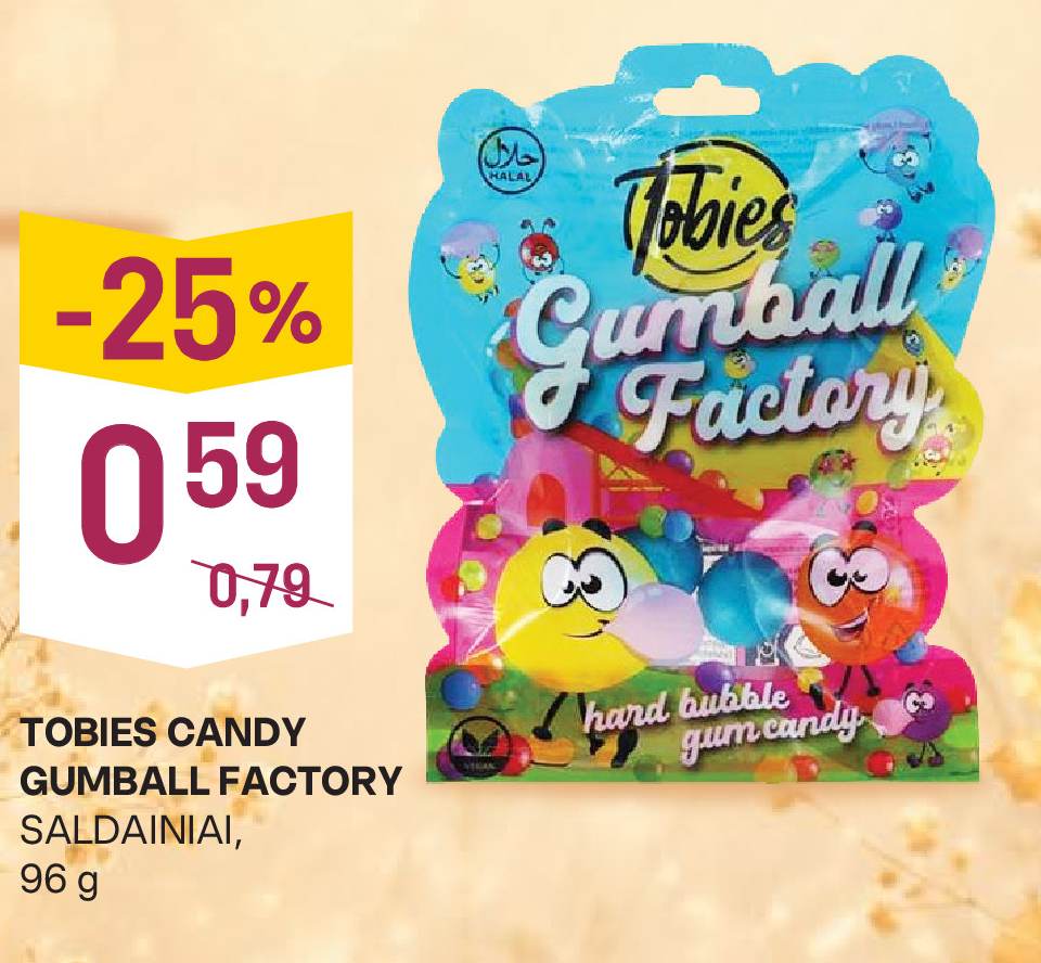 TOBIES CANDY GUMBALL FACTORY SALDAINIAI, 96 g