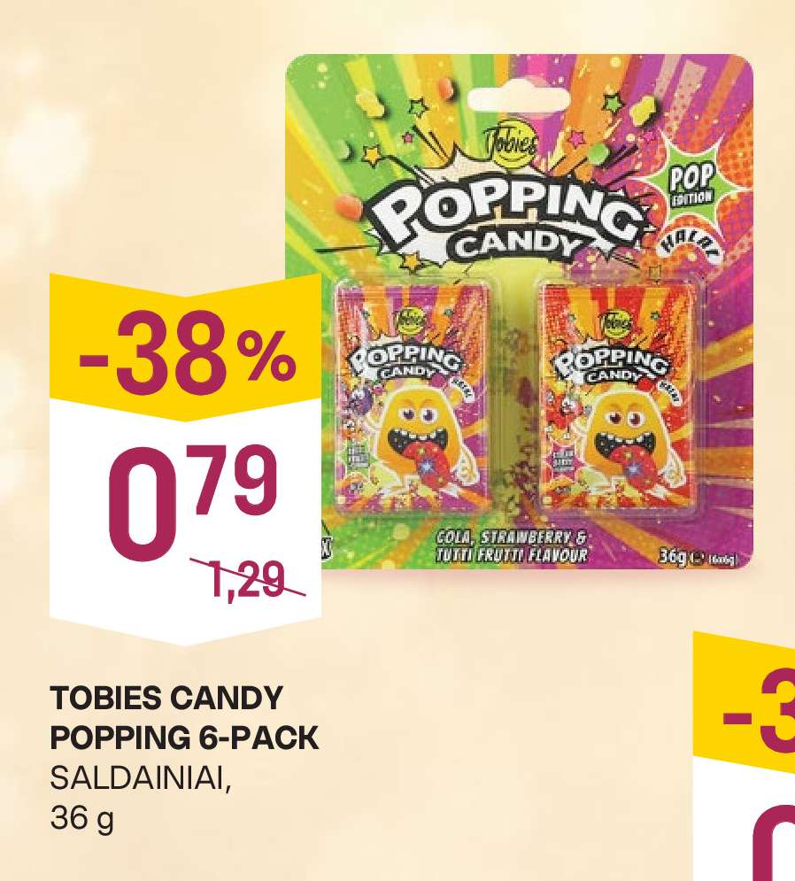 TOBIES CANDY POPPING 6-PACK, 36 g
