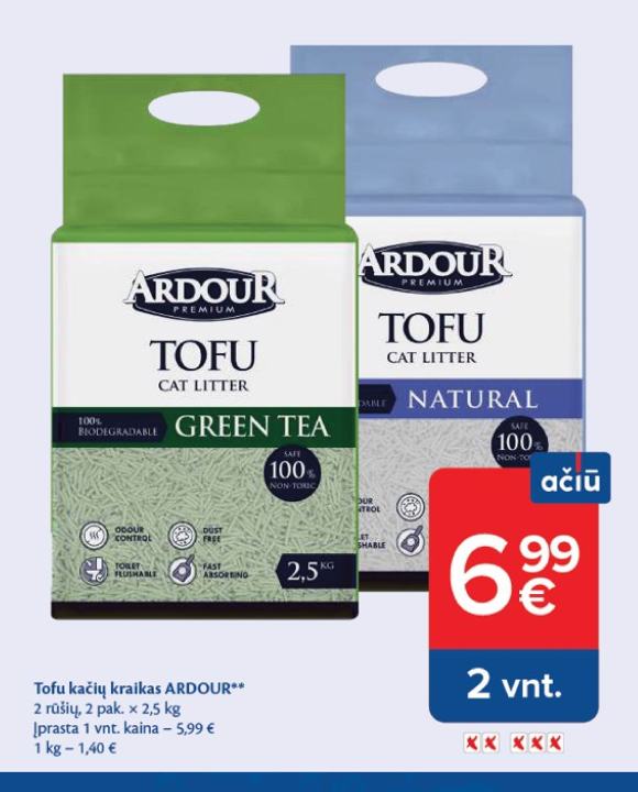 Tofu kačių kraikas ARDOUR, 2 pak.