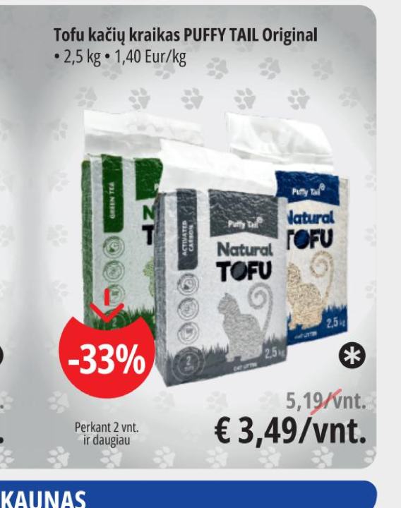 Tofu kačių kraikas PUFFY TAIL Original, 2.5 kg
