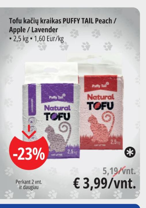 Tofu kačių kraikas PUFFY TAIL Peach / Apple / Lavender, 2.5 kg