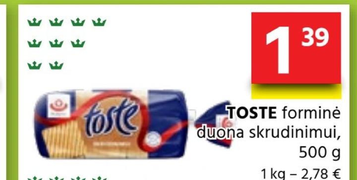 TOSTE forminė duona skrudinimui, 500 g