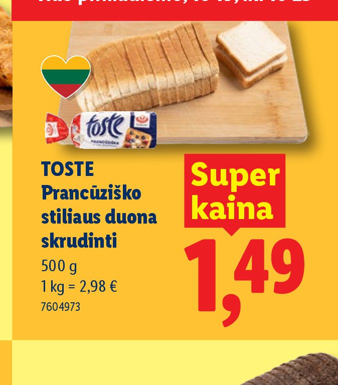 TOSTE Prancūziško stiliaus duona skrudinti, 500 g