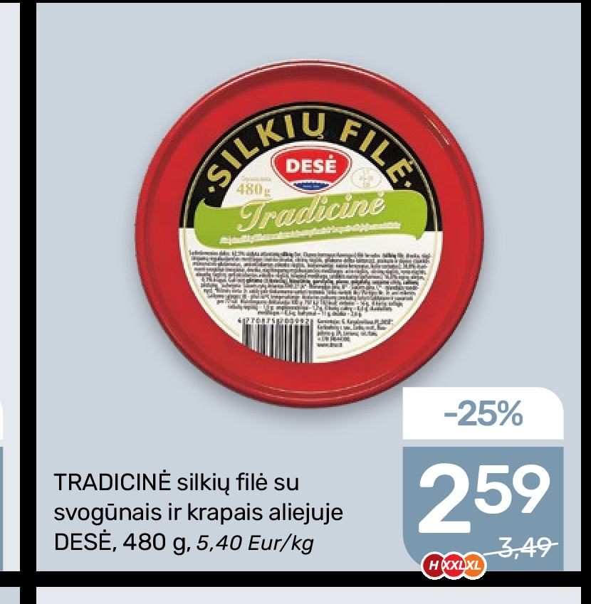 TRADICINĖ silkių filė su svogūnais ir krapais aliejuje DESĖ, 480 g