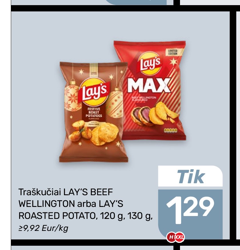 Traškučiai LAY'S BEEF WELLINGTON arba LAY'S ROASTED POTATO, 120 g