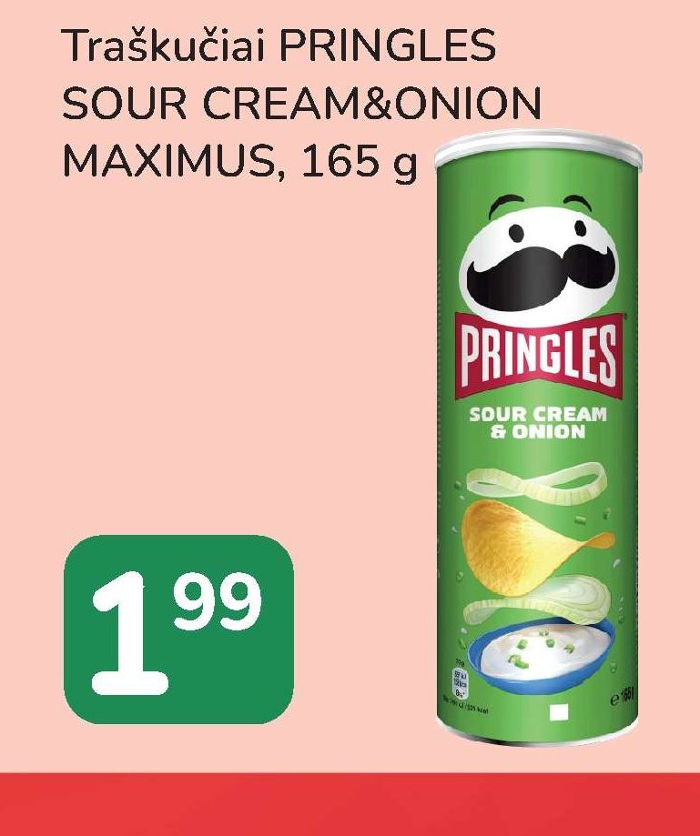 Traškučiai PRINGLES SOUR CREAM&ONION MAXIMUS, 165 g