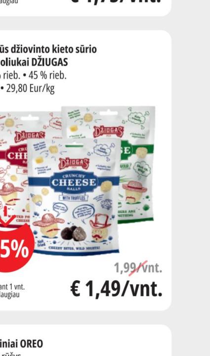 Traškūs džiovinto kieto sūrio kamuoliukai DŽIUGAS, 50 g