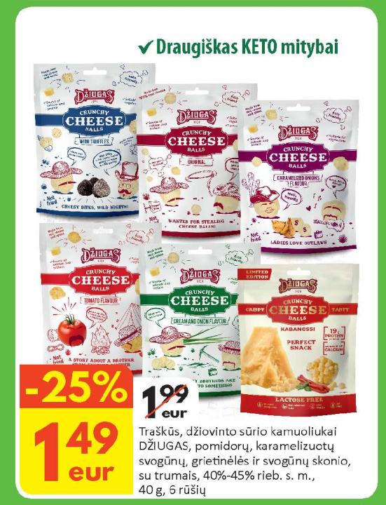 Traškūs, džiovinto sūrio kamuoliukai DŽIUGAS, 40 g