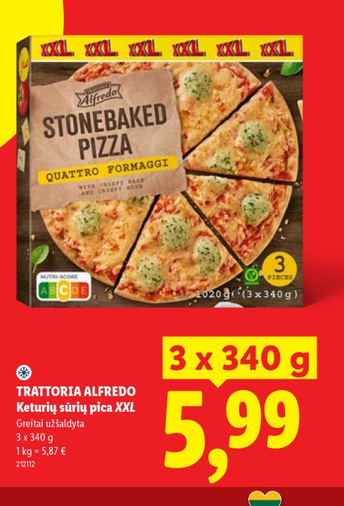 TRATTORIA ALFREDO Keturių sūrių pica XXL, 3 x 340 g