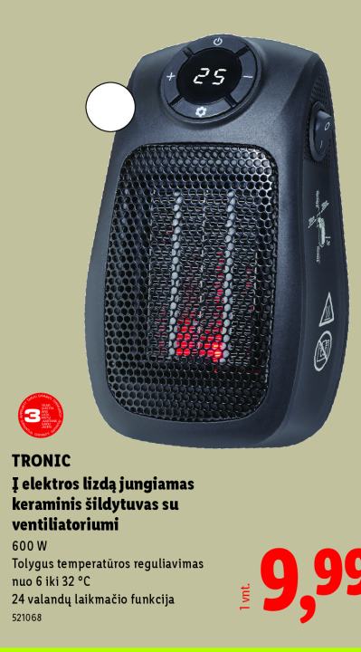 TRONIC Į elektros lizdą jungiamas keraminis šildytuvas su ventiliatoriumi