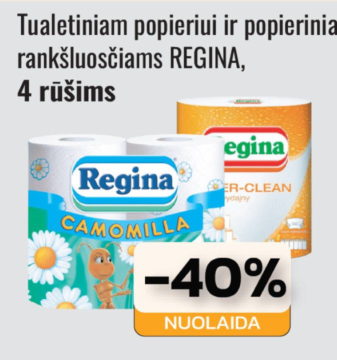 Tualetiniam popieriui ir popieriniams rankšluosčiams REGINA