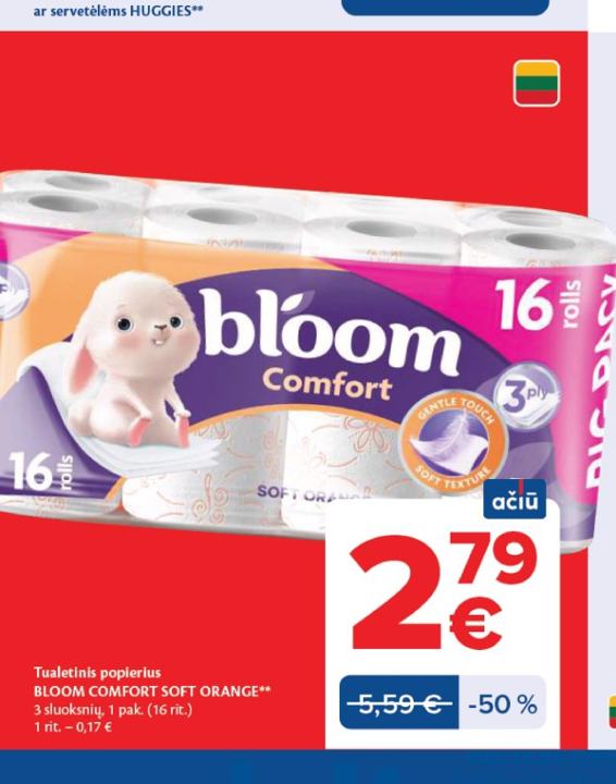 Tualetinis popierius BLOOM COMFORT SOFT ORANGE, 1 pak.