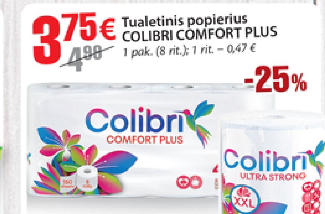 Tualetinis popierius COLIBRI COMFORT PLUS, 1 pak.
