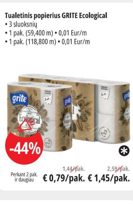 Tualetinis popierius GRITE Ecological, 1 pak.