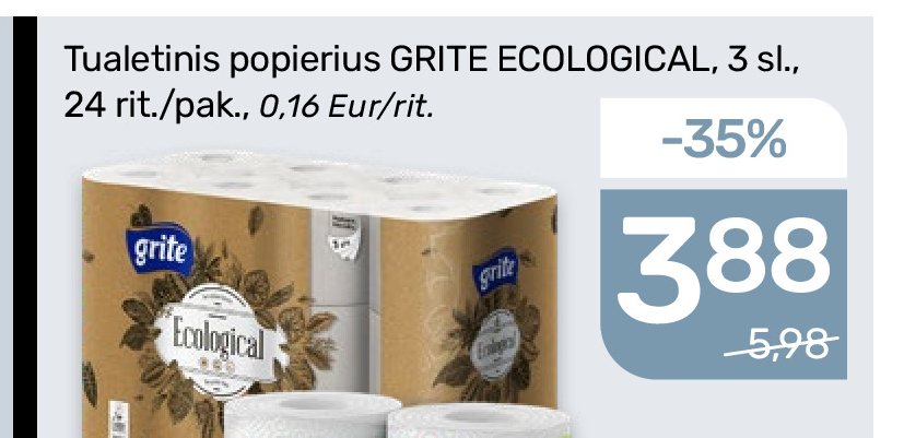 Tualetinis popierius GRITE ECOLOGICAL, 24 rit.