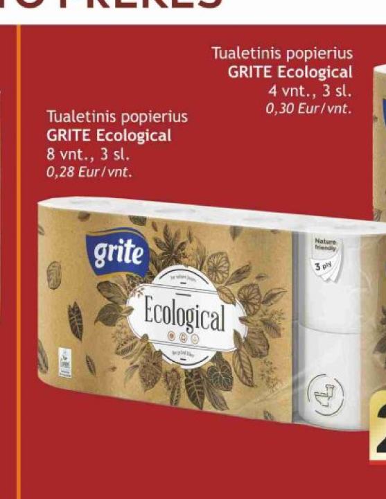 Tualetinis popierius GRITE Ecological, 8 vnt