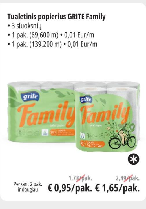 Tualetinis popierius GRITE Family, 1 pak.
