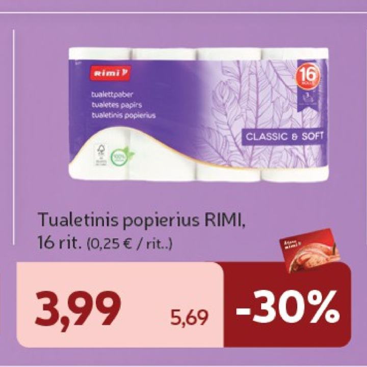 Tualetinis popierius RIMI, 16 rit.