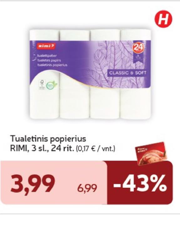 Tualetinis popierius RIMI, 24 rit.