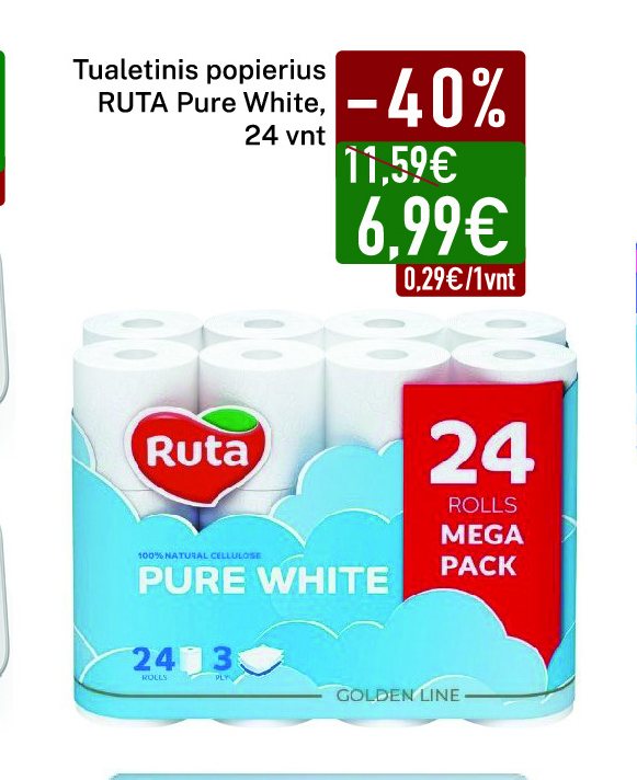 Tualetinis popierius RUTA Pure White, 24 vnt