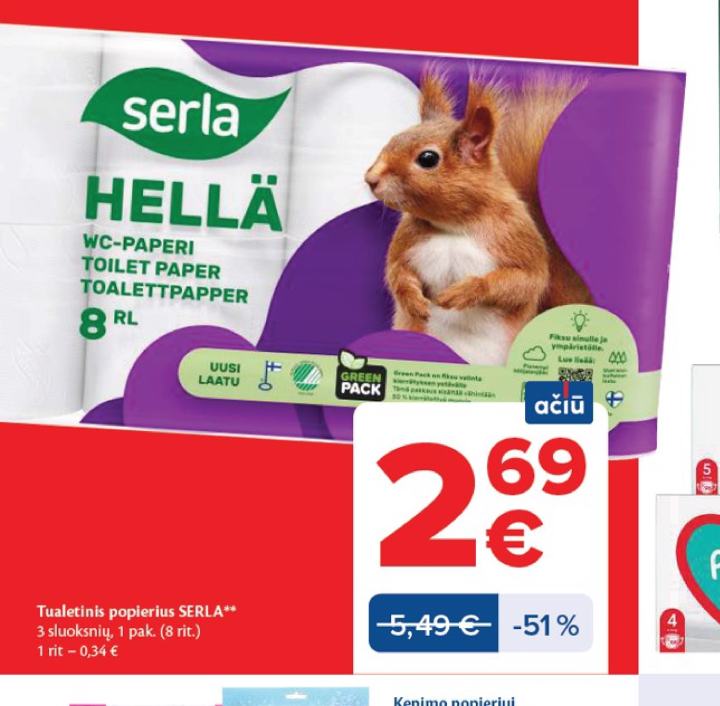 Tualetinis popierius SERLA, 1 pak.