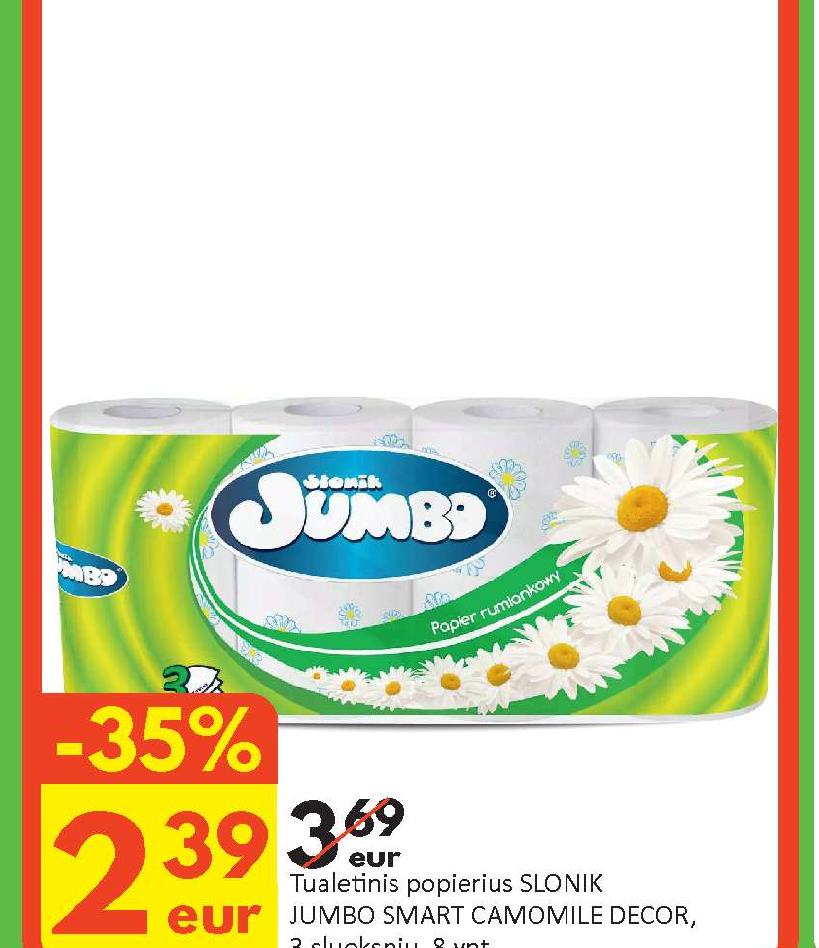 Tualetinis popierius SLONIK JUMBO SMART CAMOMILE DECOR, 8 vnt
