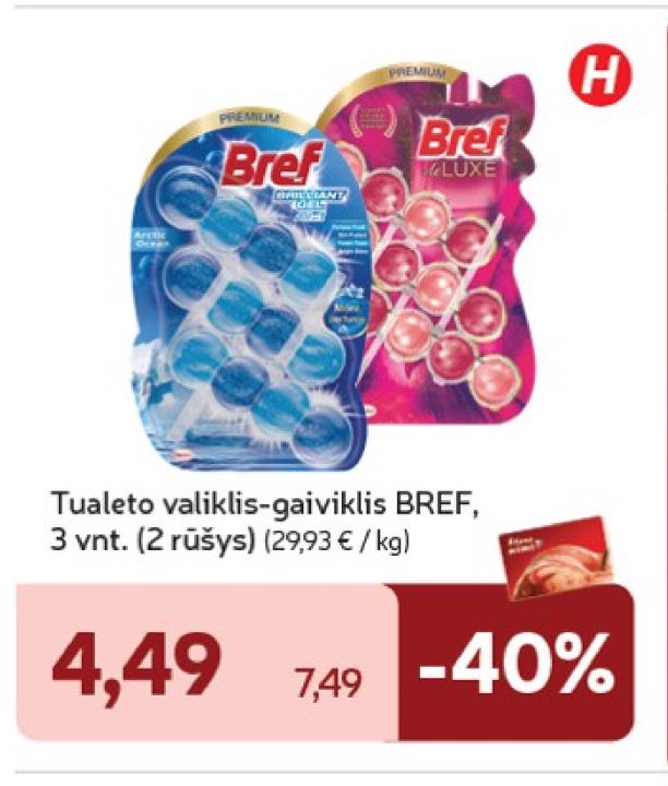 Tualeto valiklis-gaiviklis BREF, 3 vnt