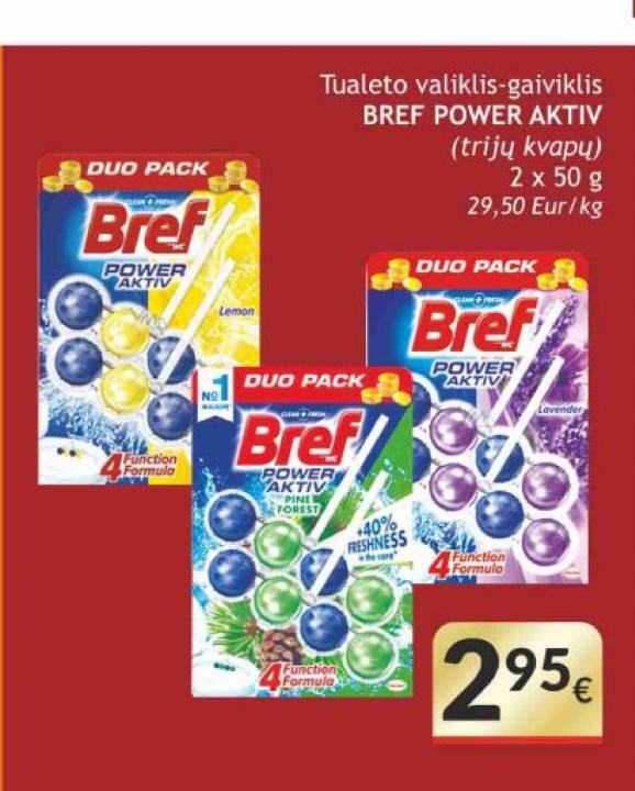 Tualeto valiklis-gaiviklis BREF POWER AKTIV, 2 x 50 g